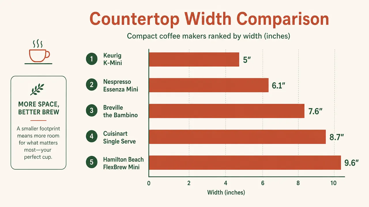 Chart comparing the footprint width in inches of five popular compact coffee makers